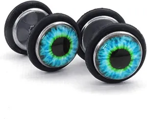 Mens Stainless Steel Evil Eye Stud Earrings, Blue Black (Blue)