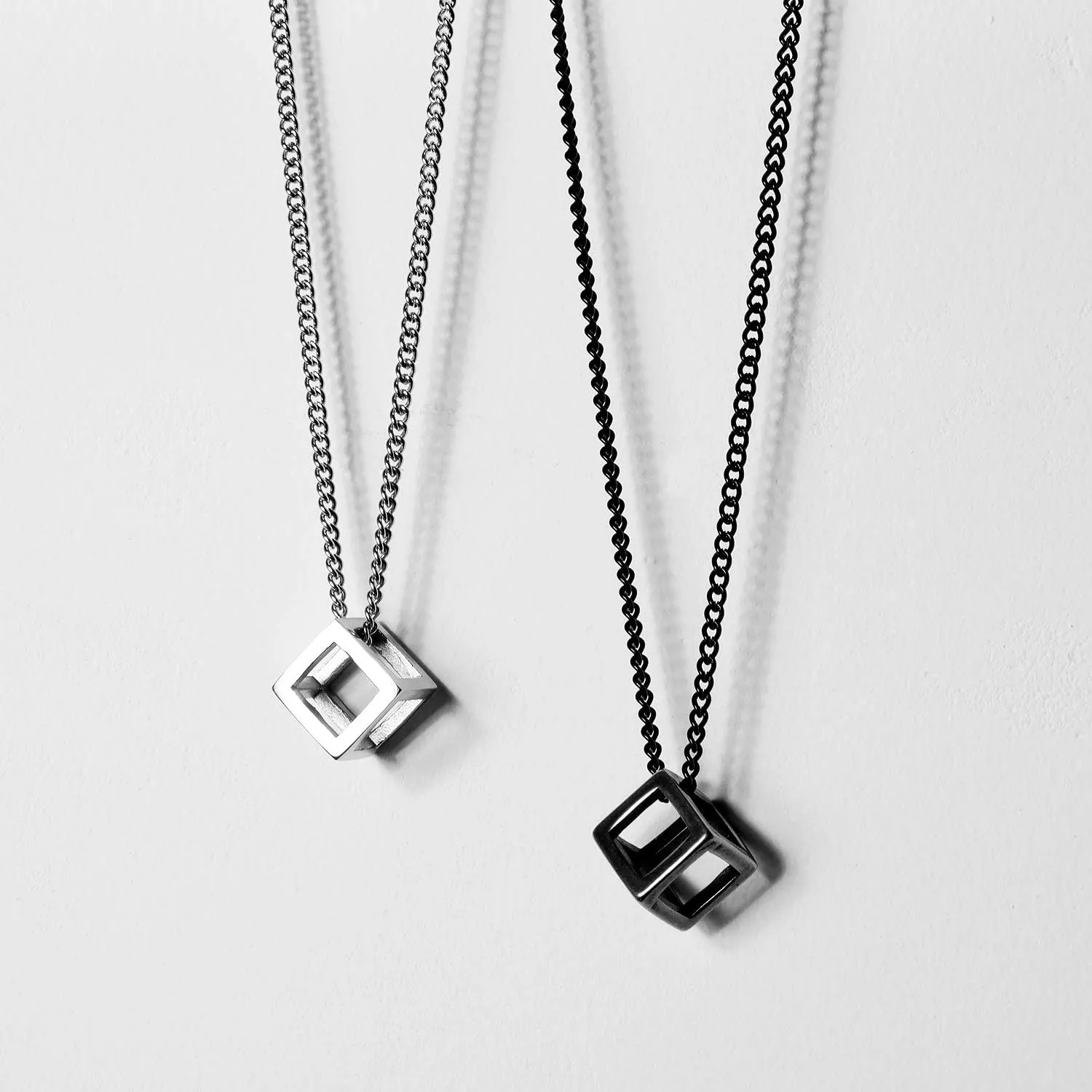Men's Stainless Steel Simple Square Hollow Cube Charm Pendant Minimalist Couple Necklace