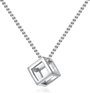 Men's Stainless Steel Simple Square Hollow Cube Charm Pendant Minimalist Couple Necklace