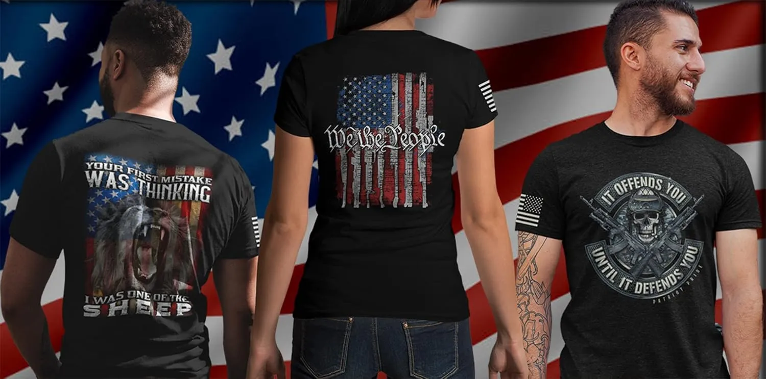 Men's Wolves Not Sheep Howling Wolf Head Patriotic American Flag Sleeve T-Shirt