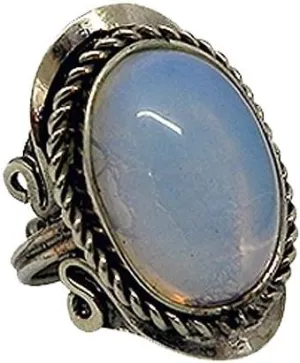 Mia Jewel Shop - Healing Gemstone Mood Ring | Silver Jewelry with Metal Border & Adjustable Design | Women's Natural Handmade Fashion Jewelry & Boho Accessories