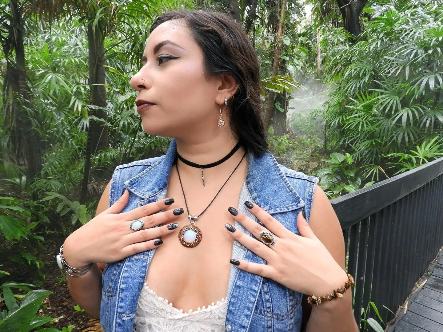 Mia Jewel Shop - Healing Gemstone Mood Ring | Silver Jewelry with Metal Border & Adjustable Design | Women's Natural Handmade Fashion Jewelry & Boho Accessories