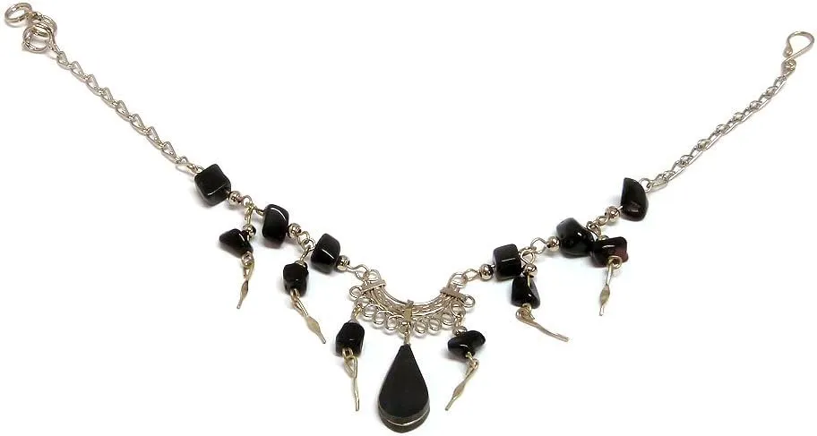 Mia Jewel Shop Teardrop Stone Cabochon Chip Stone Dangle Silver Metal Chain Anklet - Womens Fashion Handmade Jewelry Boho Accessories