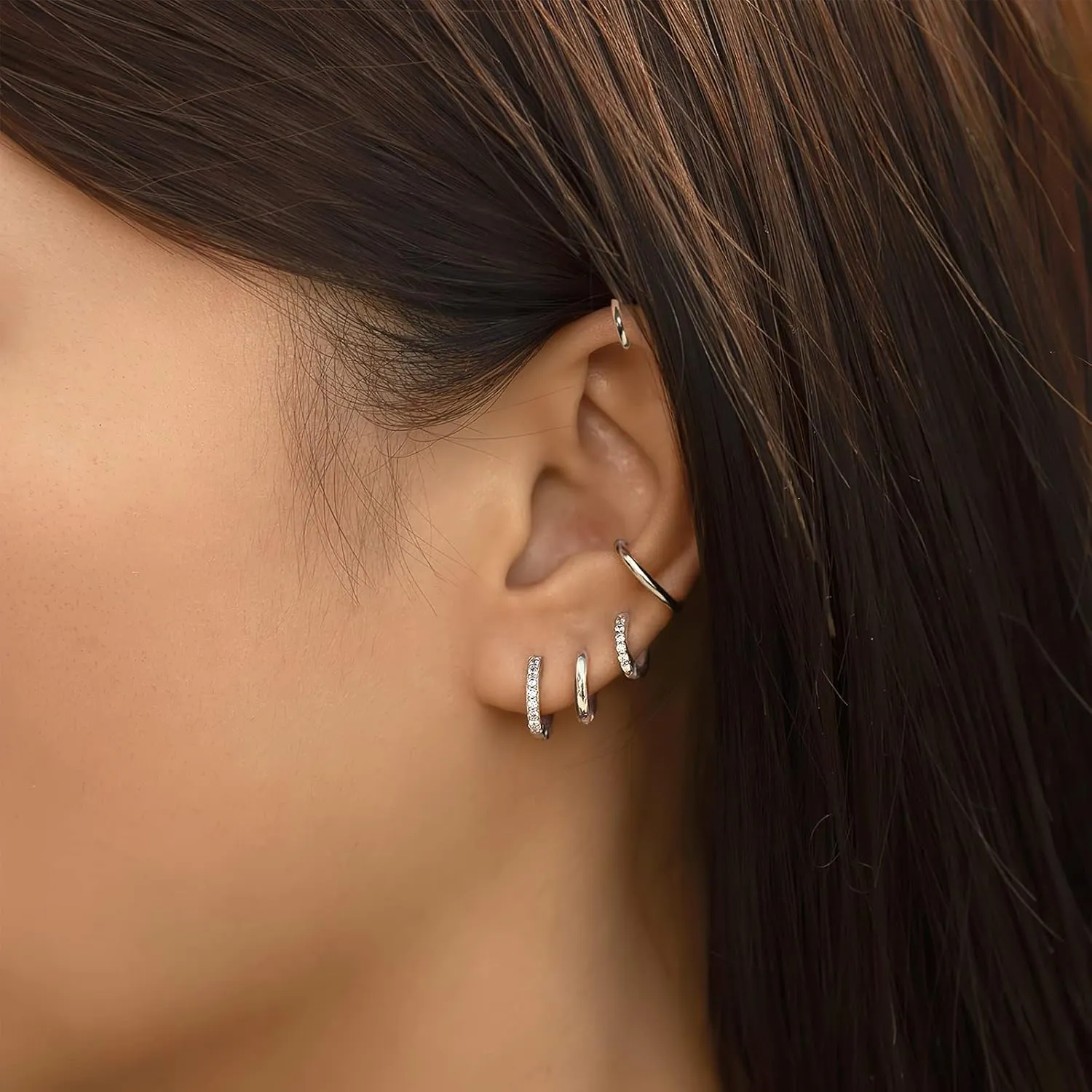 micuco 3 Pairs Small Hoop Earrings Tiny Cartilage Earrings for Women Cubic Zirconia Earrings Huggie Hoop Ear Piercing Earrings for Men 8mm 10mm 12mm