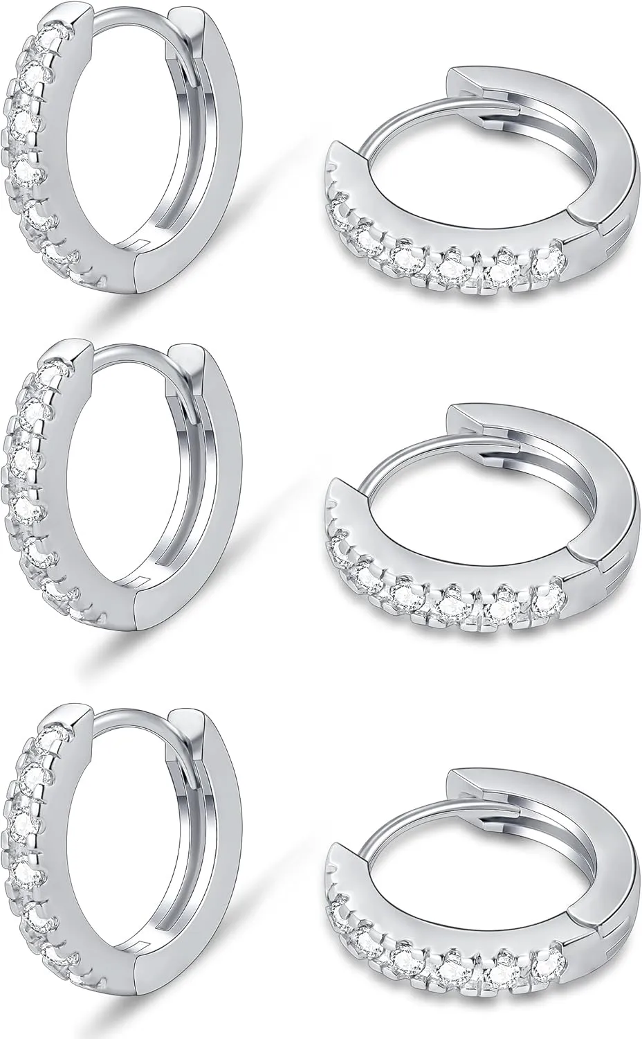 micuco 3 Pairs Small Hoop Earrings Tiny Cartilage Earrings for Women Cubic Zirconia Earrings Huggie Hoop Ear Piercing Earrings for Men 8mm 10mm 12mm