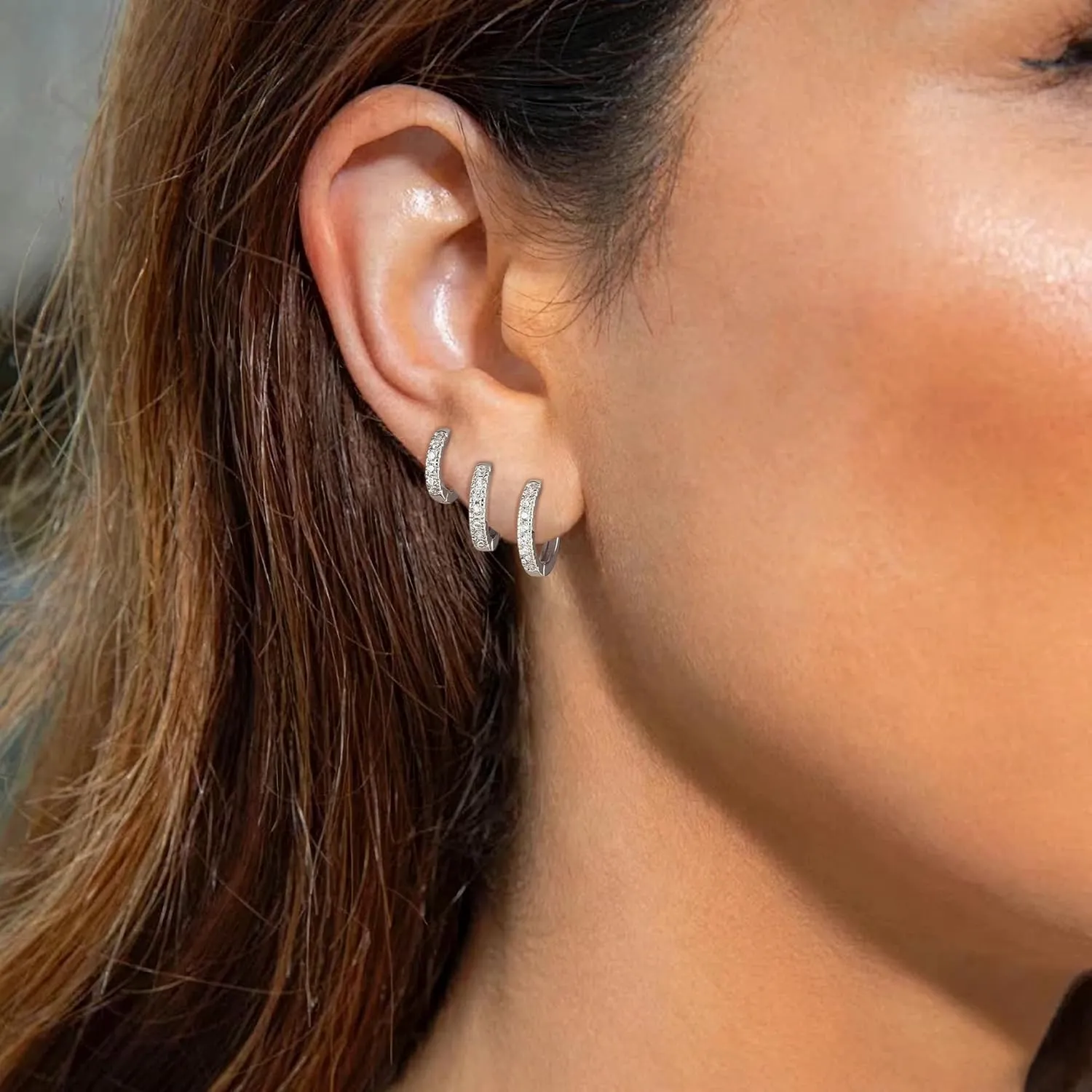 micuco 3 Pairs Small Hoop Earrings Tiny Cartilage Earrings for Women Cubic Zirconia Earrings Huggie Hoop Ear Piercing Earrings for Men 8mm 10mm 12mm