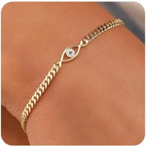 MIDEEO Gold/Sliver Bracelets for Women,14K Gold Plated Bracelets for Women Evil Eye Diamond Cuban Link Heart Pearl Bracelets Everyday Jewelry Gift