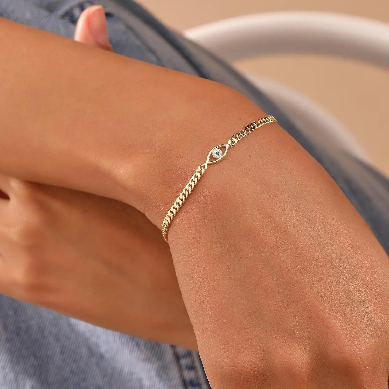 MIDEEO Gold/Sliver Bracelets for Women,14K Gold Plated Bracelets for Women Evil Eye Diamond Cuban Link Heart Pearl Bracelets Everyday Jewelry Gift