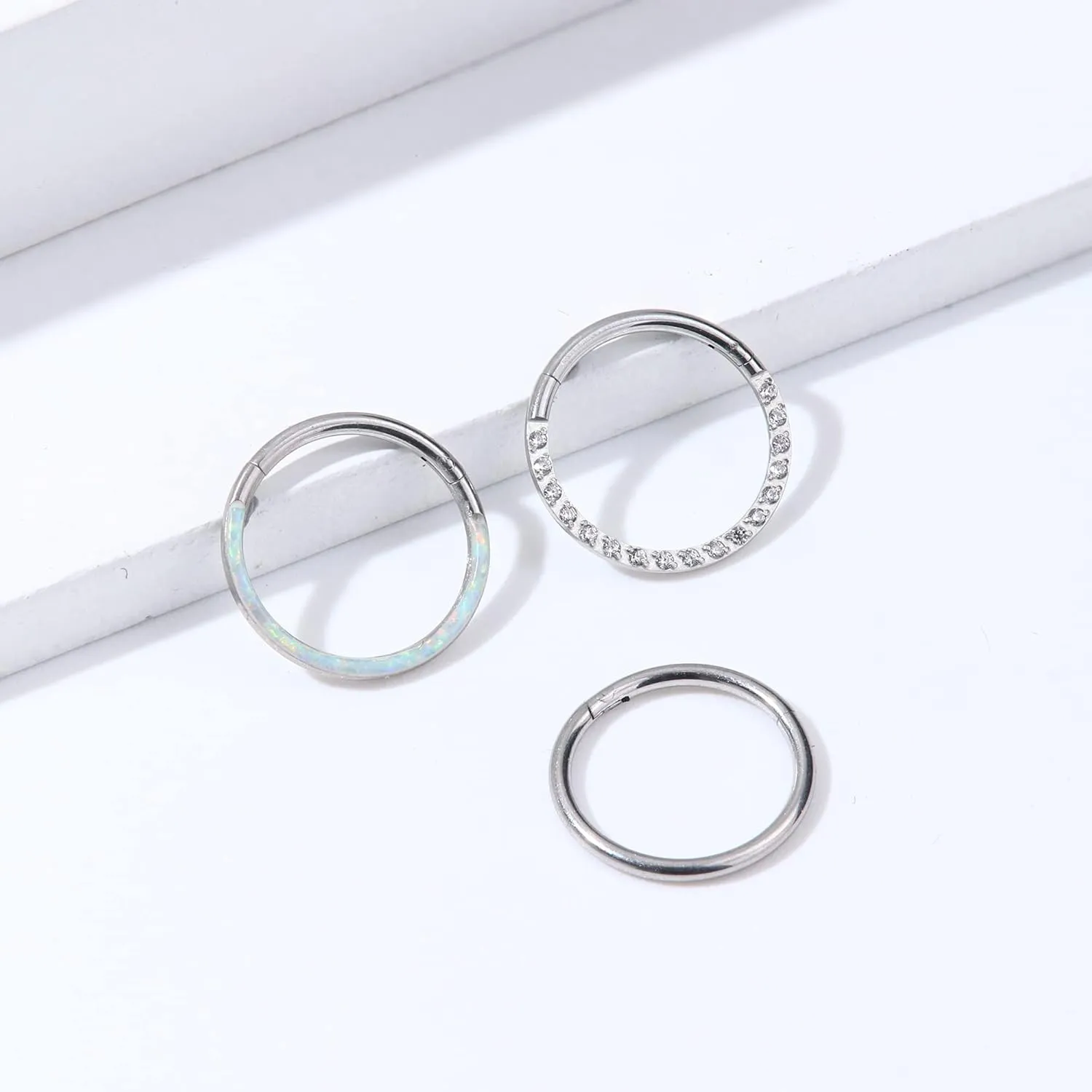 MILACOLATO 16G 18G Septum Rings for Women | Surgical Steel Nose Rings Hoop | Opal CZ Clicker Hinged Nose Rings | Daith Helix Conch Cartilage Hoop Piercing Jewelry | 8/10/12mm | 3Pcs