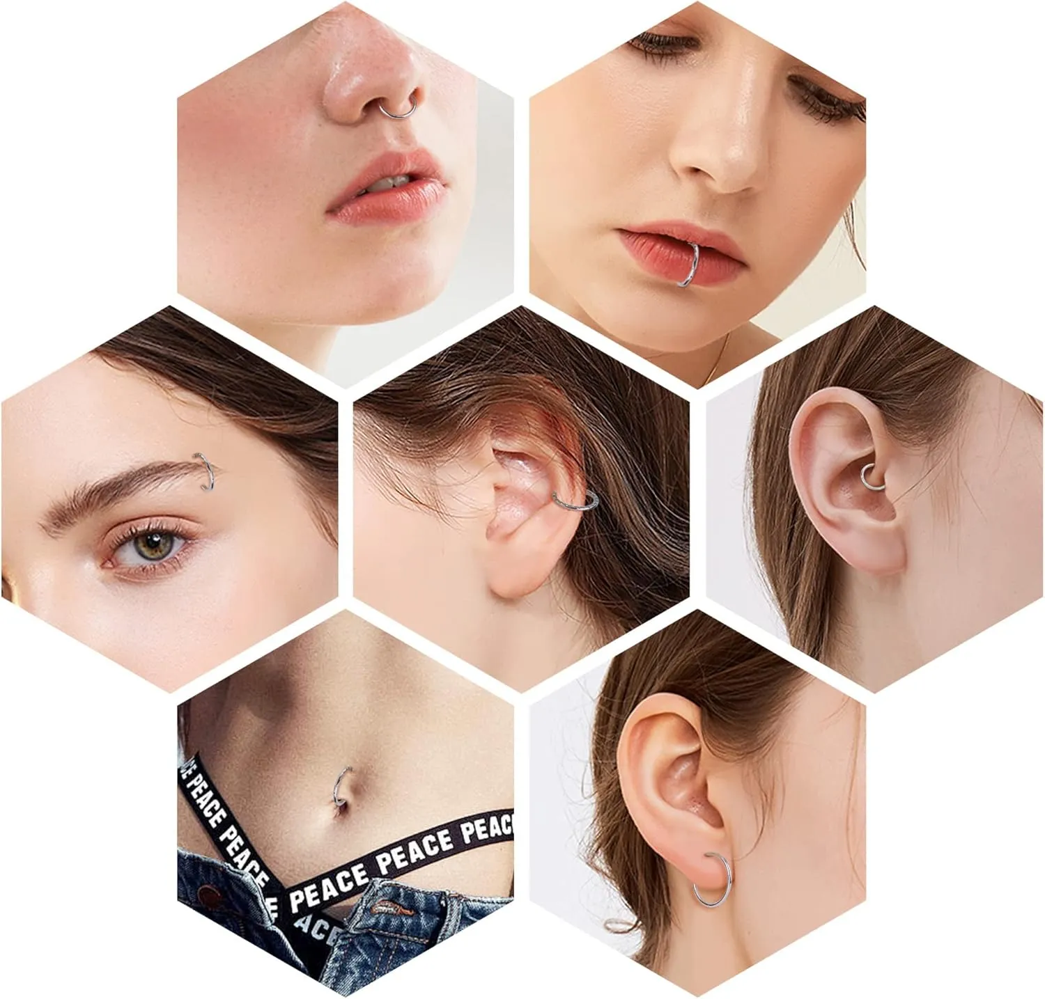 MILACOLATO 16G 18G Septum Rings for Women | Surgical Steel Nose Rings Hoop | Opal CZ Clicker Hinged Nose Rings | Daith Helix Conch Cartilage Hoop Piercing Jewelry | 8/10/12mm | 3Pcs
