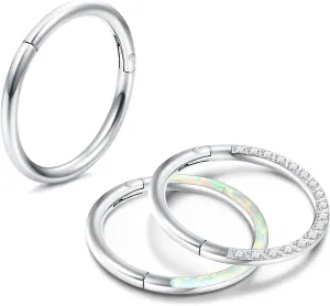 MILACOLATO 16G 18G Septum Rings for Women | Surgical Steel Nose Rings Hoop | Opal CZ Clicker Hinged Nose Rings | Daith Helix Conch Cartilage Hoop Piercing Jewelry | 8/10/12mm | 3Pcs