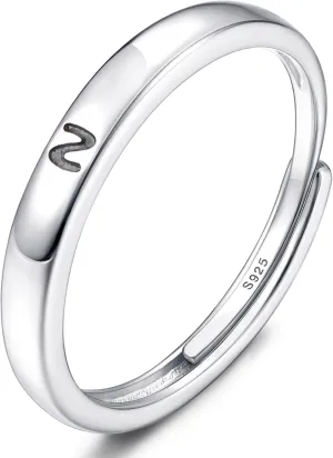 MILACOLATO 925 Sterling Silver Initial Rings for Women Teens Non Tarnish Dainty Stackable Letter Ring Simple A-Z Capital Alphabet Thumb Knuckle Rings Adjustable
