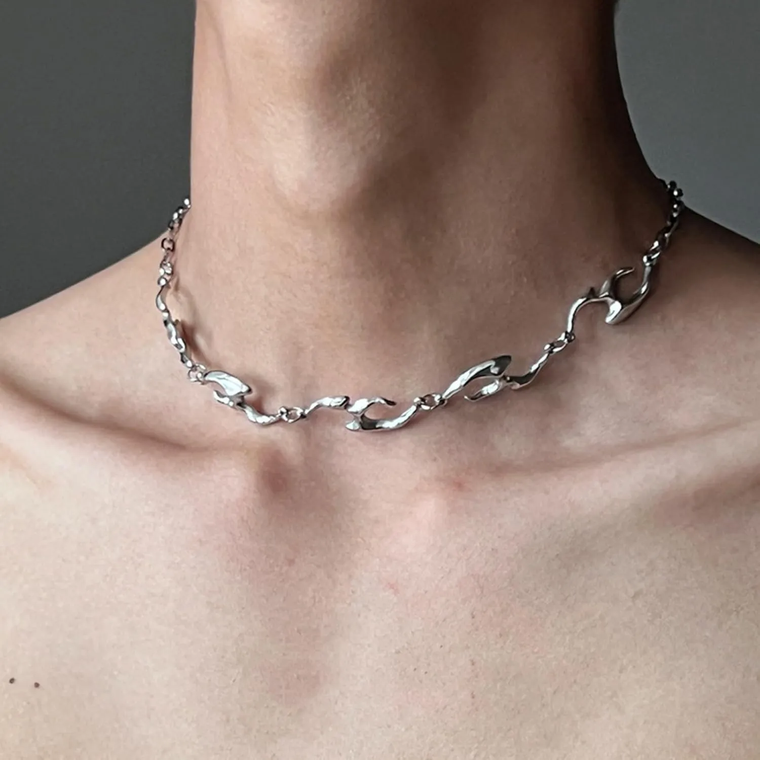 Minimalist Necklace Collar Chain Irregular Y2k Daily Versatile Fashion Jewelry for Women Silver