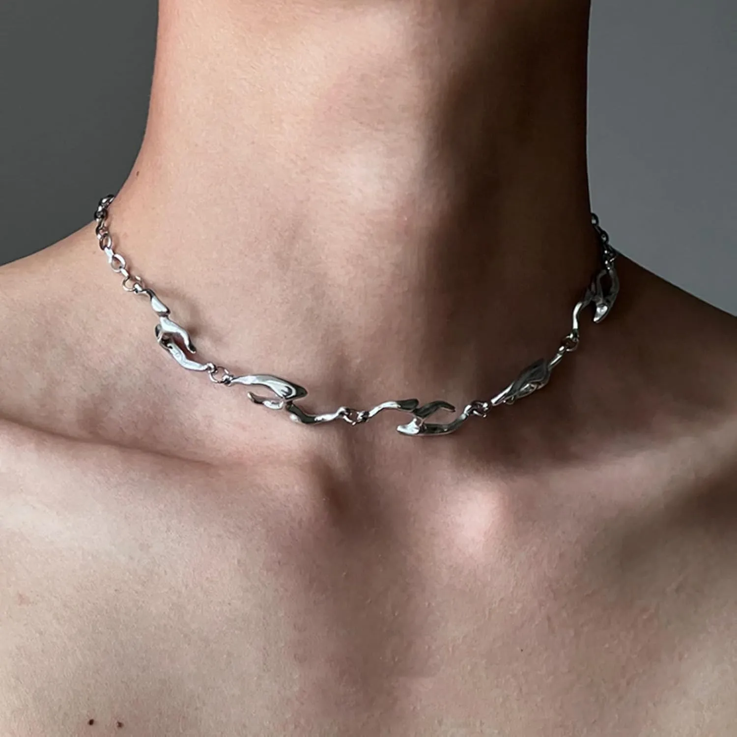 Minimalist Necklace Collar Chain Irregular Y2k Daily Versatile Fashion Jewelry for Women Silver