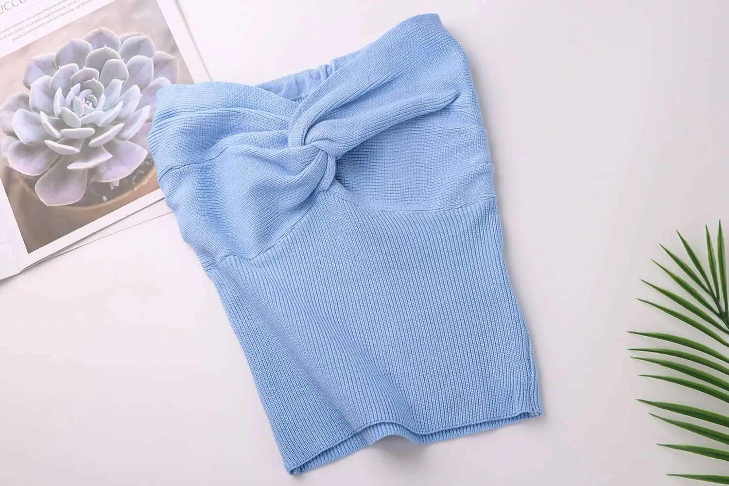 MISSACTIVER Women Twist Knot Front Knit Tube Tank Top Sleeveless Off Shoulder Strapless Crosscriss Backless Crop Camisole