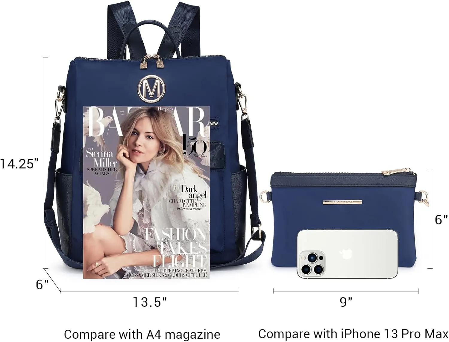 MKP COLLECTION Women Nylon Backpack Purse Convertible Large Ladies Designer Rucksack Travel Shoulder Bags Handbag 2PCS
