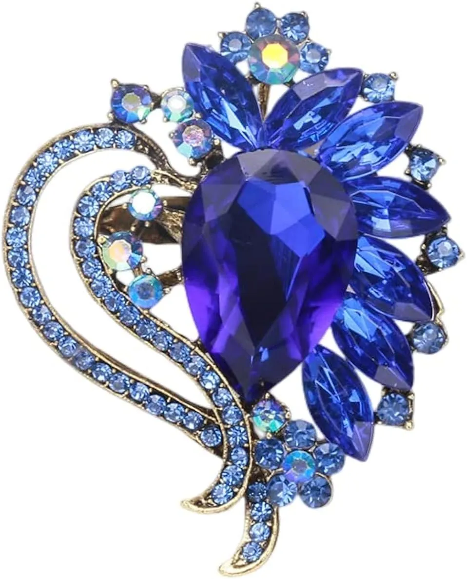 Mlouye Rhinestone Teardrop Brooch Ribbon Crystal Brooches Pins Broaches for Women Winter Holiday