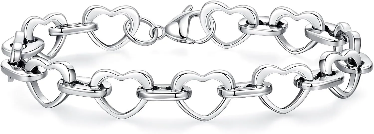 mnmoom Heart Bracelets for Women Stainless Steel with Rose gold, gold plating Heart links bracelets