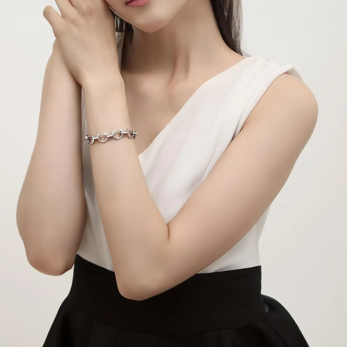 mnmoom Heart Bracelets for Women Stainless Steel with Rose gold, gold plating Heart links bracelets
