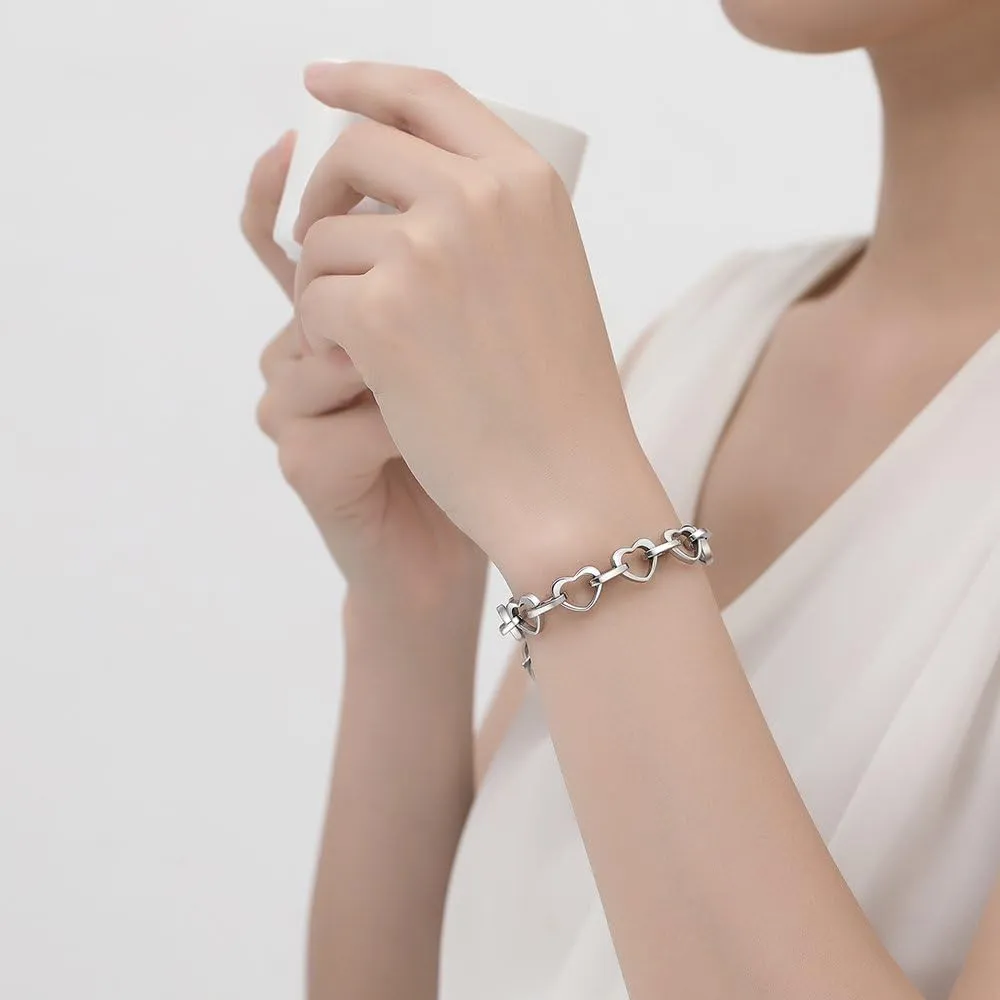 mnmoom Heart Bracelets for Women Stainless Steel with Rose gold, gold plating Heart links bracelets