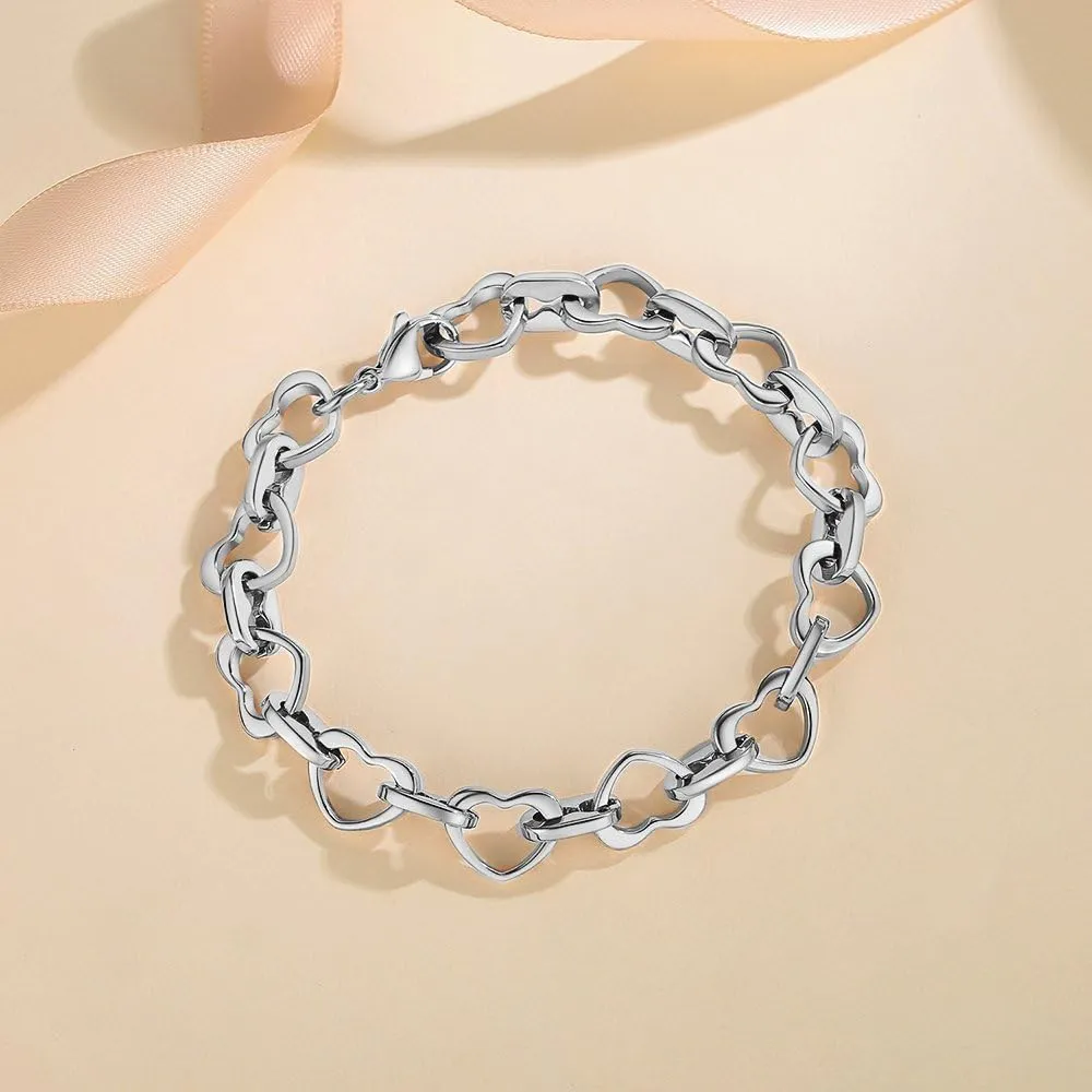 mnmoom Heart Bracelets for Women Stainless Steel with Rose gold, gold plating Heart links bracelets