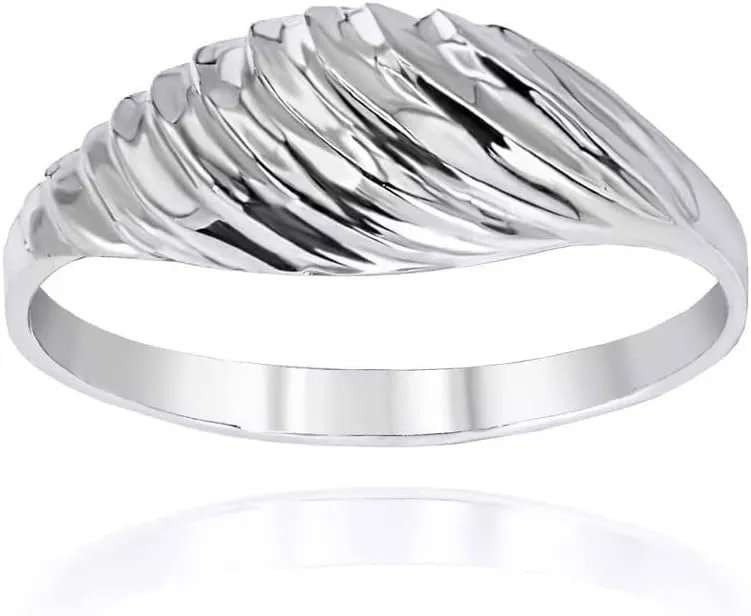 Modern Contemporary Ring Dainty .925 Sterling Silver Elegant Croissant Dome Band Style Statement Ring