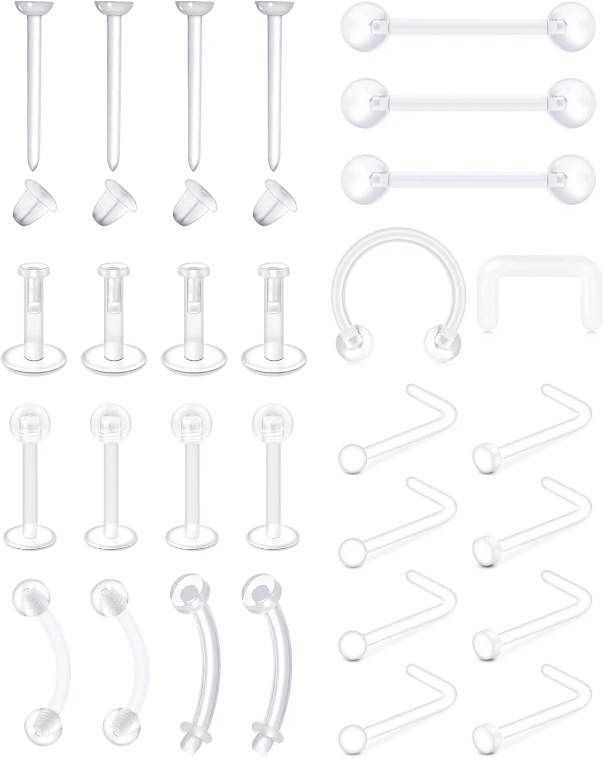 MODRSA 18g-20g Septum Rings & Studs - Clear Plastic Septum Retainer, Daith & Hoop Ear Plugs for Work/Surgery - Plastic, Helix, Tragus, Lip Piercing Retainers