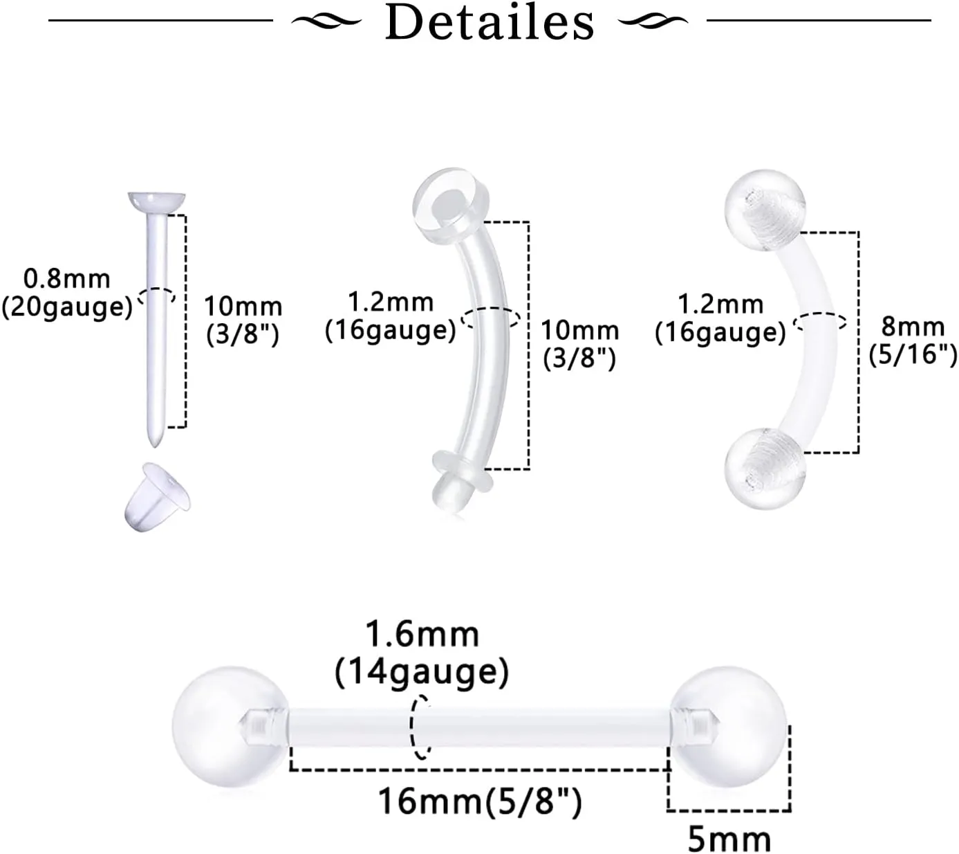 MODRSA 18g-20g Septum Rings & Studs - Clear Plastic Septum Retainer, Daith & Hoop Ear Plugs for Work/Surgery - Plastic, Helix, Tragus, Lip Piercing Retainers