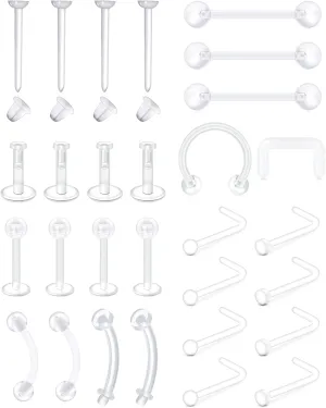 MODRSA 18g-20g Septum Rings & Studs - Clear Plastic Septum Retainer, Daith & Hoop Ear Plugs for Work/Surgery - Plastic, Helix, Tragus, Lip Piercing Retainers