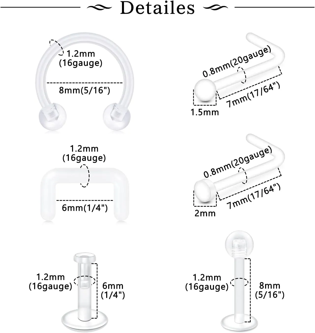 MODRSA 18g-20g Septum Rings & Studs - Clear Plastic Septum Retainer, Daith & Hoop Ear Plugs for Work/Surgery - Plastic, Helix, Tragus, Lip Piercing Retainers