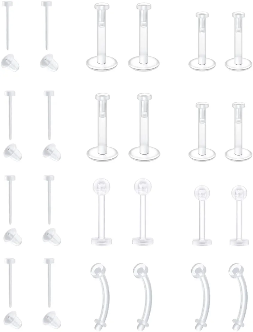 MODRSA Clear Earrings Plastic Earrings for Sports 16g Clear Cartilage Earrings Stud Plastic Helix Tragus Earring Medusa Monroe Piercing Retainer Clear Lip Rings Labret Retainers for Work Surgery