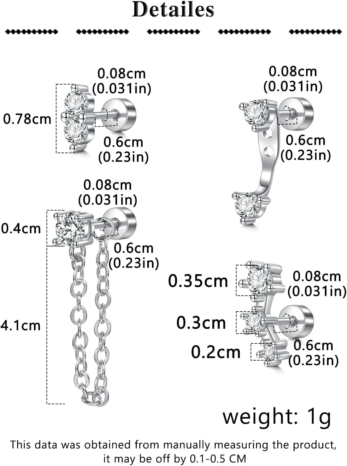 MODRSA Tragus & Helix Piercing Earrings - Flat Back, Forward Helix, Cartilage & Tragus Jewelry