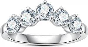 Moissanite Eternity Rings Wedding Bands D Color VVS1 Clarity Round Brilliant Cut 925 Sterling Silver 5/6 Stones Anniversary Band Rings for Women with Certificate