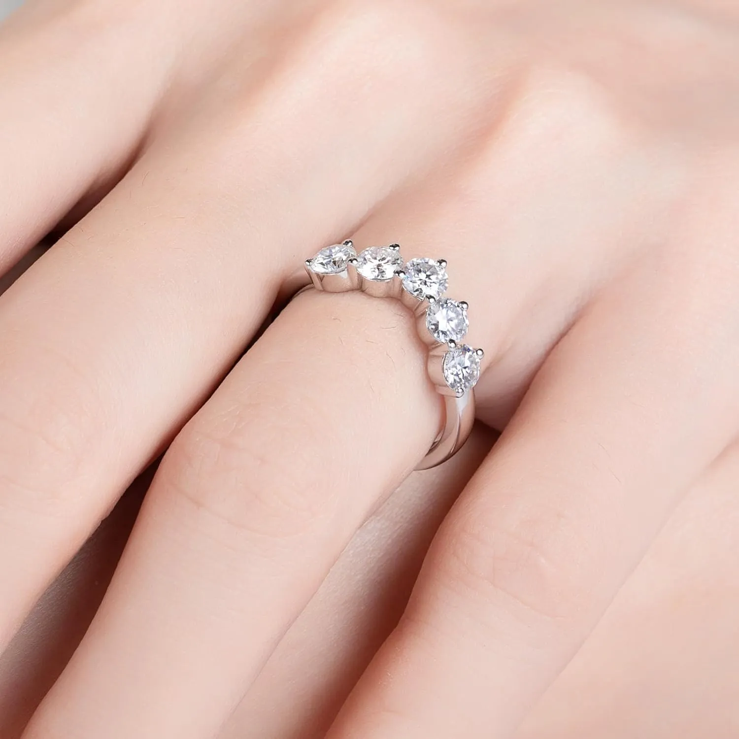 Moissanite Eternity Rings Wedding Bands D Color VVS1 Clarity Round Brilliant Cut 925 Sterling Silver 5/6 Stones Anniversary Band Rings for Women with Certificate