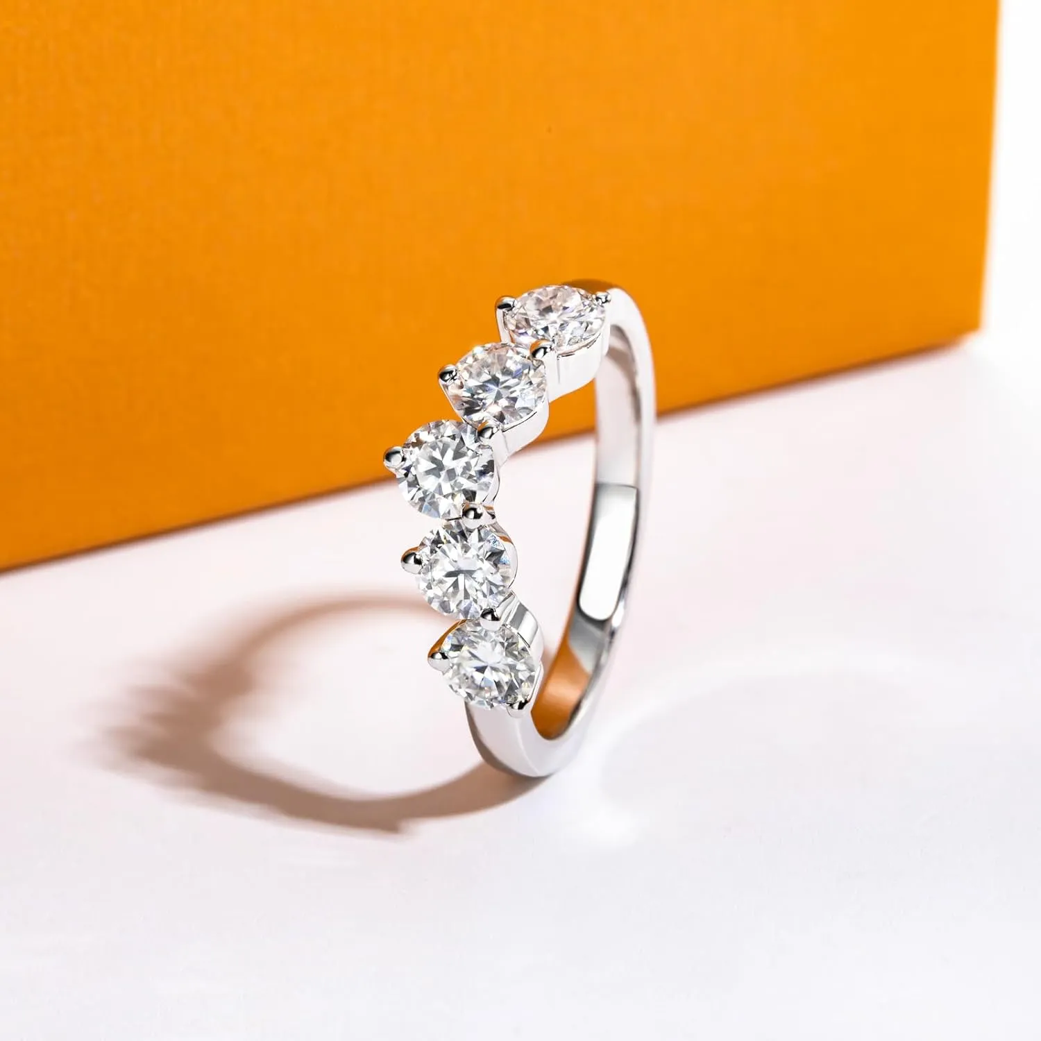 Moissanite Eternity Rings Wedding Bands D Color VVS1 Clarity Round Brilliant Cut 925 Sterling Silver 5/6 Stones Anniversary Band Rings for Women with Certificate