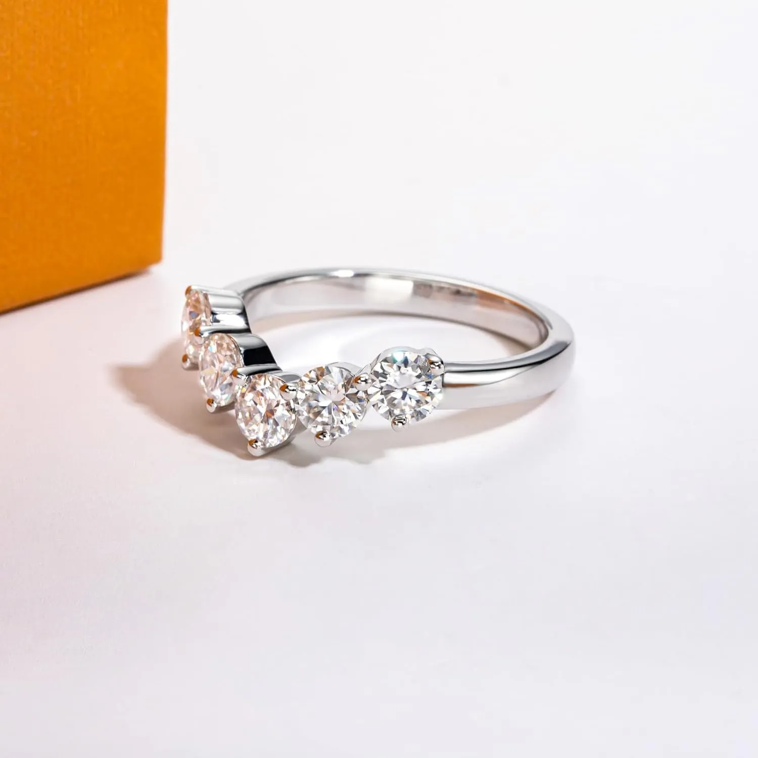 Moissanite Eternity Rings Wedding Bands D Color VVS1 Clarity Round Brilliant Cut 925 Sterling Silver 5/6 Stones Anniversary Band Rings for Women with Certificate