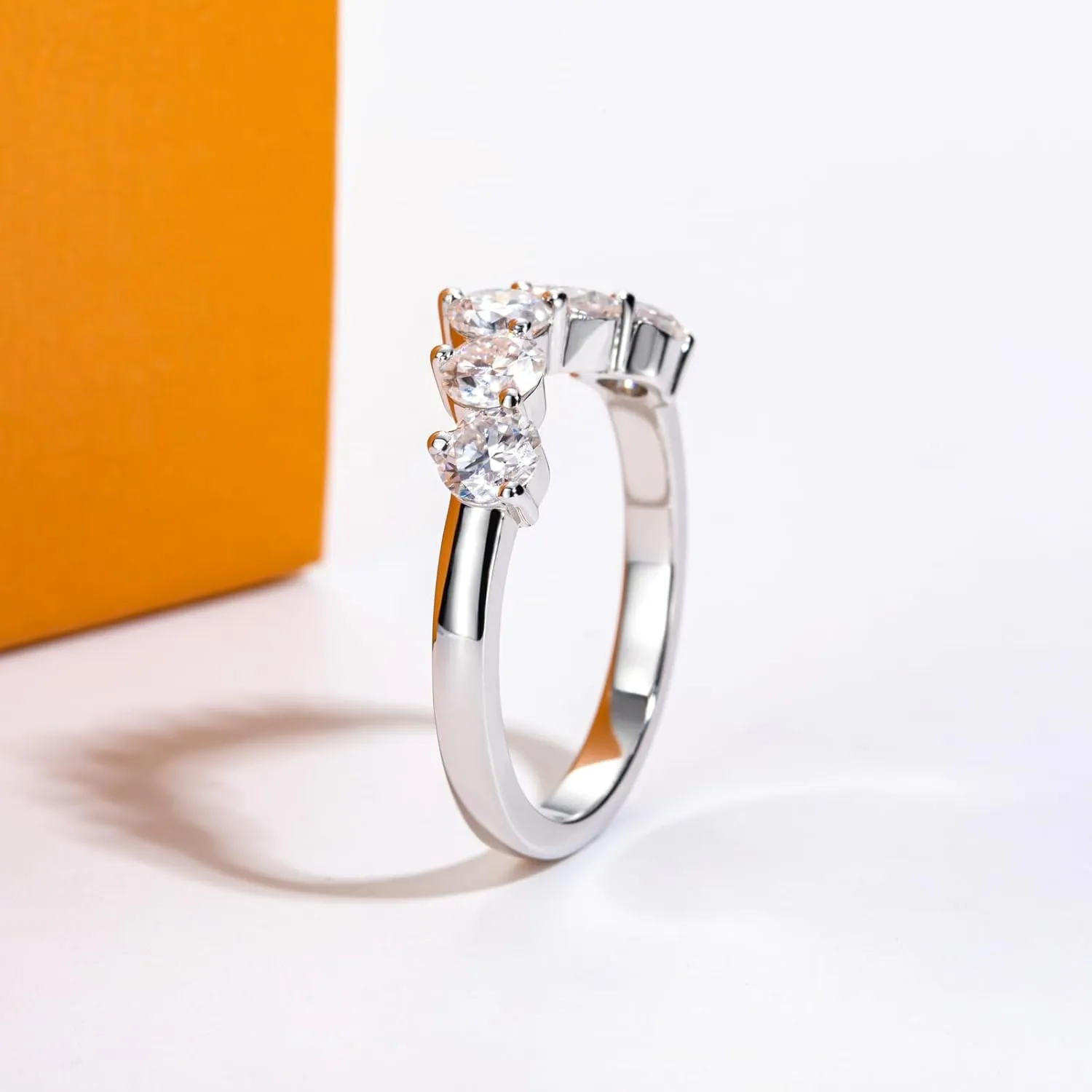 Moissanite Eternity Rings Wedding Bands D Color VVS1 Clarity Round Brilliant Cut 925 Sterling Silver 5/6 Stones Anniversary Band Rings for Women with Certificate