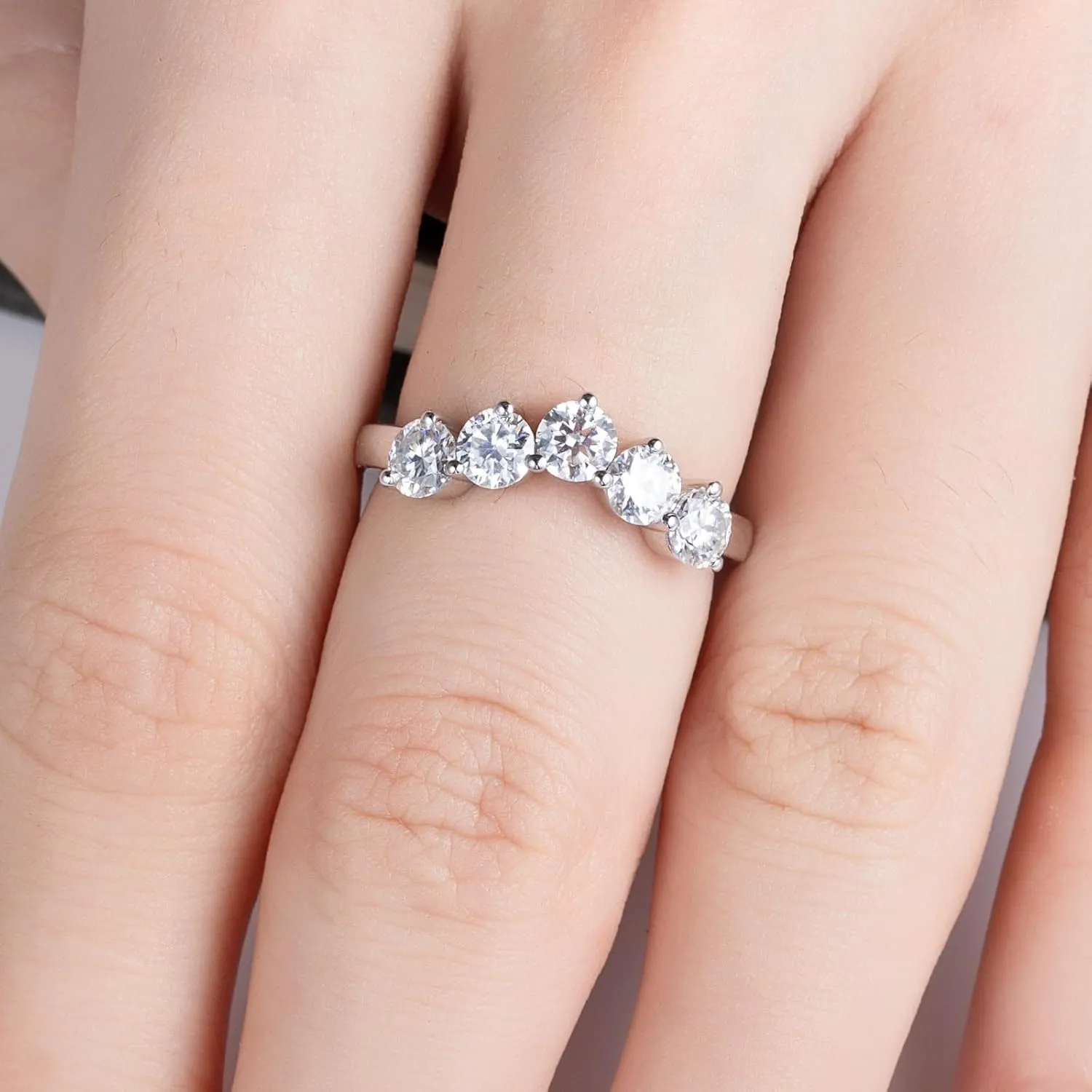 Moissanite Eternity Rings Wedding Bands D Color VVS1 Clarity Round Brilliant Cut 925 Sterling Silver 5/6 Stones Anniversary Band Rings for Women with Certificate