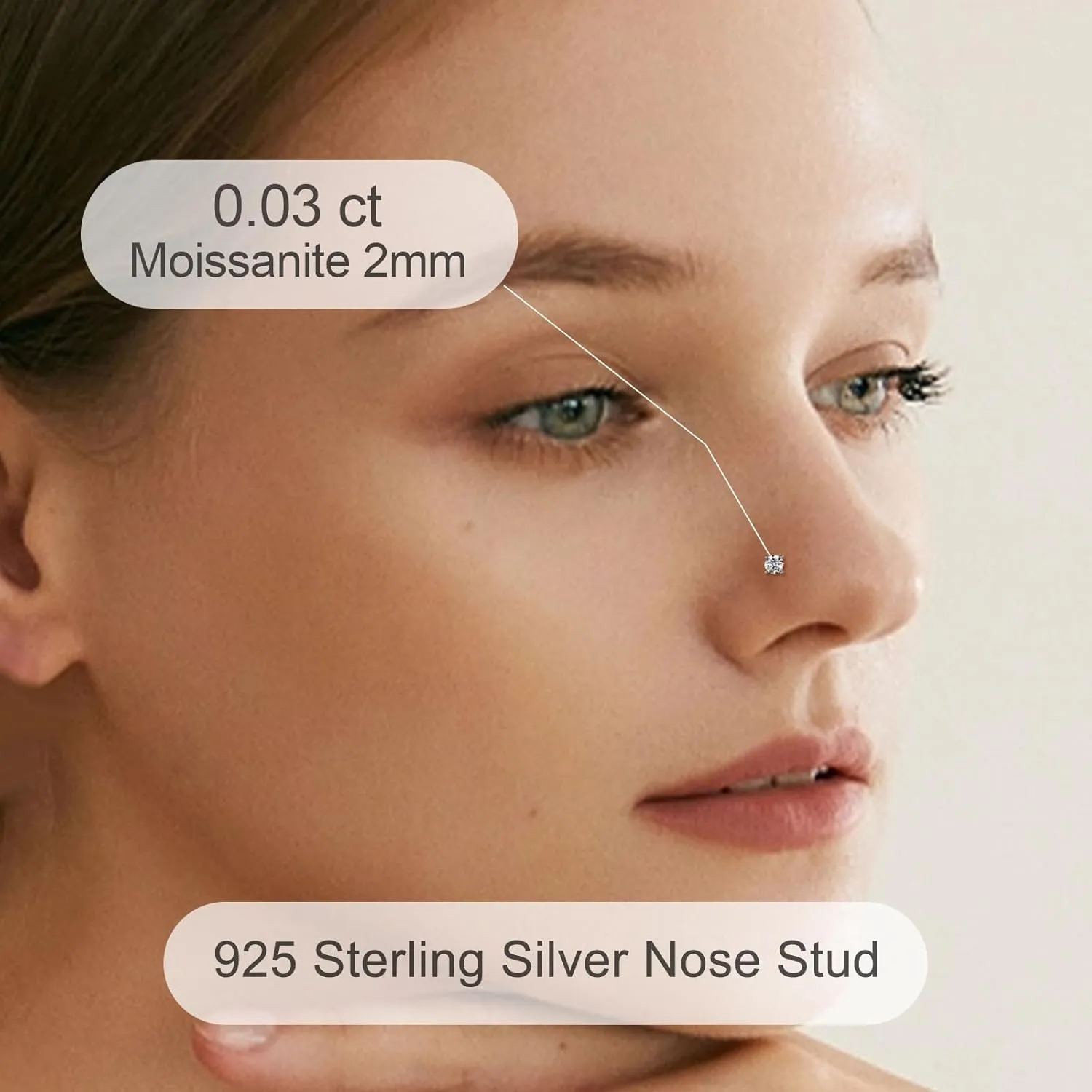Moissanite Nose Stud for Women - 925 Sterling Silver Moissanite Nose Ring Piercing Real Moissanite Diamond Hypoallergenic Jewelry Nose Stud Gift for Women and Men