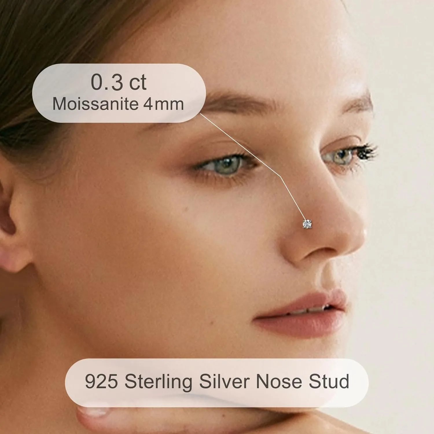 Moissanite Nose Stud for Women - 925 Sterling Silver Moissanite Nose Ring Piercing Real Moissanite Diamond Hypoallergenic Jewelry Nose Stud Gift for Women and Men