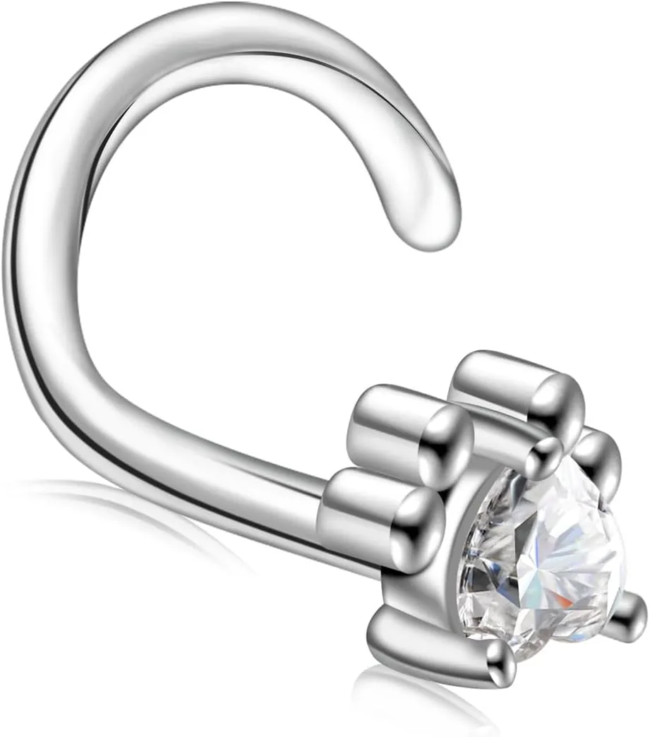 Moissanite Nose Stud for Women - 925 Sterling Silver Moissanite Paw Print Nose Ring Piercing Real Heart Moissan Hypoallergenic Jewelry Nose Stud Gift