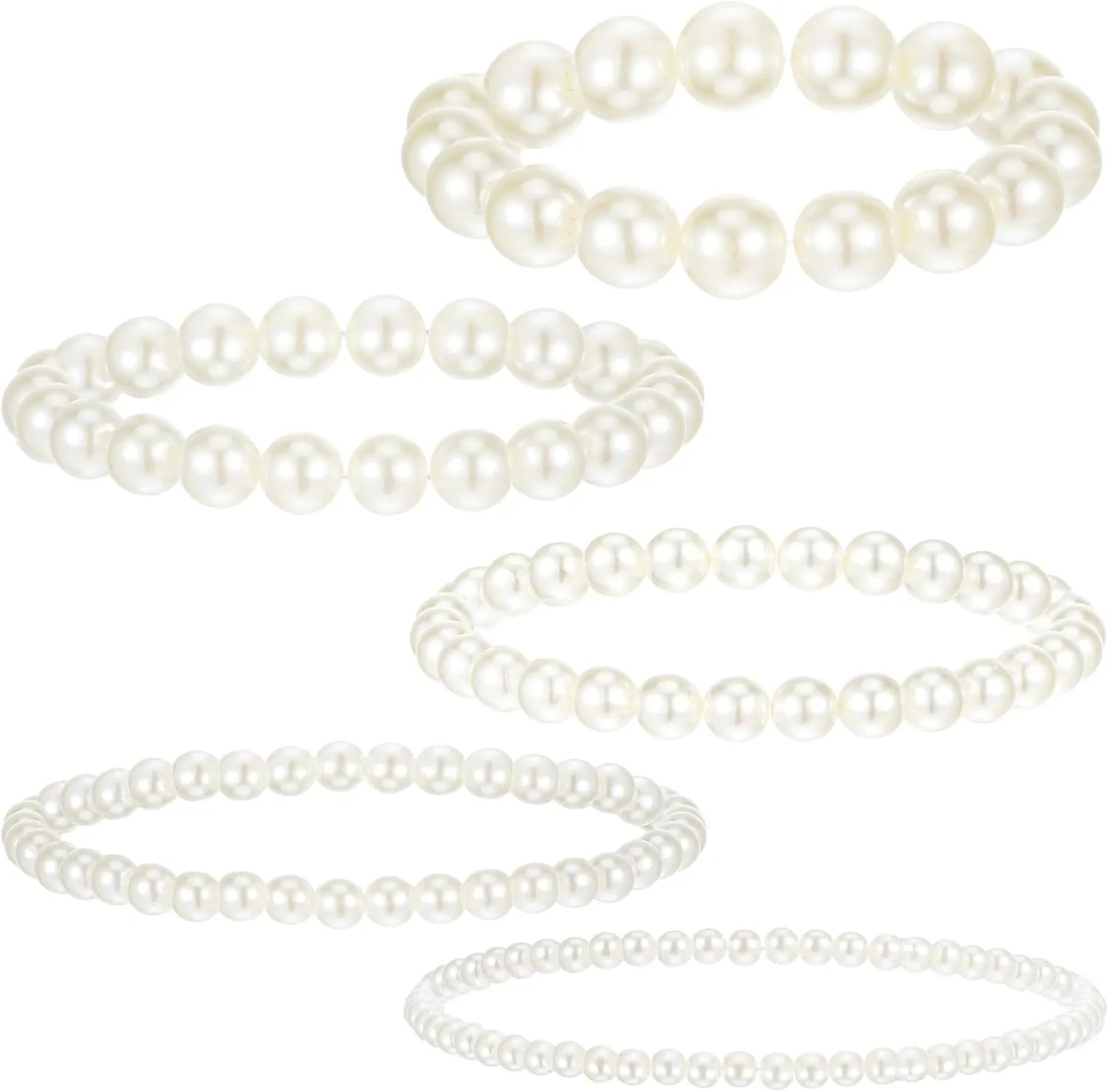 Molain 5 Pcs Pearl Bracelets for Women Stretch Strand Bracelets Pearl Bracelets Bridal Wedding Elastic Bracelets Stackable Faux Pearl Bracelets for Lady Party Jewelry Pearl Beaded Bracelets