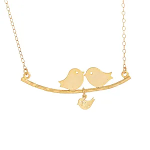 Mom Dad and Baby Bird Necklace, Personalized Birthstone Charm Family Necklace, Multiple Child Initial Silver or Gold or Rose Gold Bird Jewelry