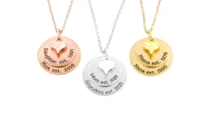 Mom Necklace - 15mm 20mm Stainless Steel - Personalized Engraved Silver Gold Rose Gold - Grandma Established Mother Jewelry Gift - DGR-1520MM