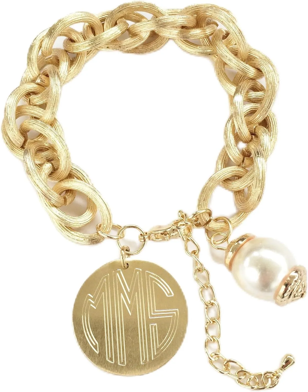 Monogram Gold or Silver Bracelet with Pearl Accent