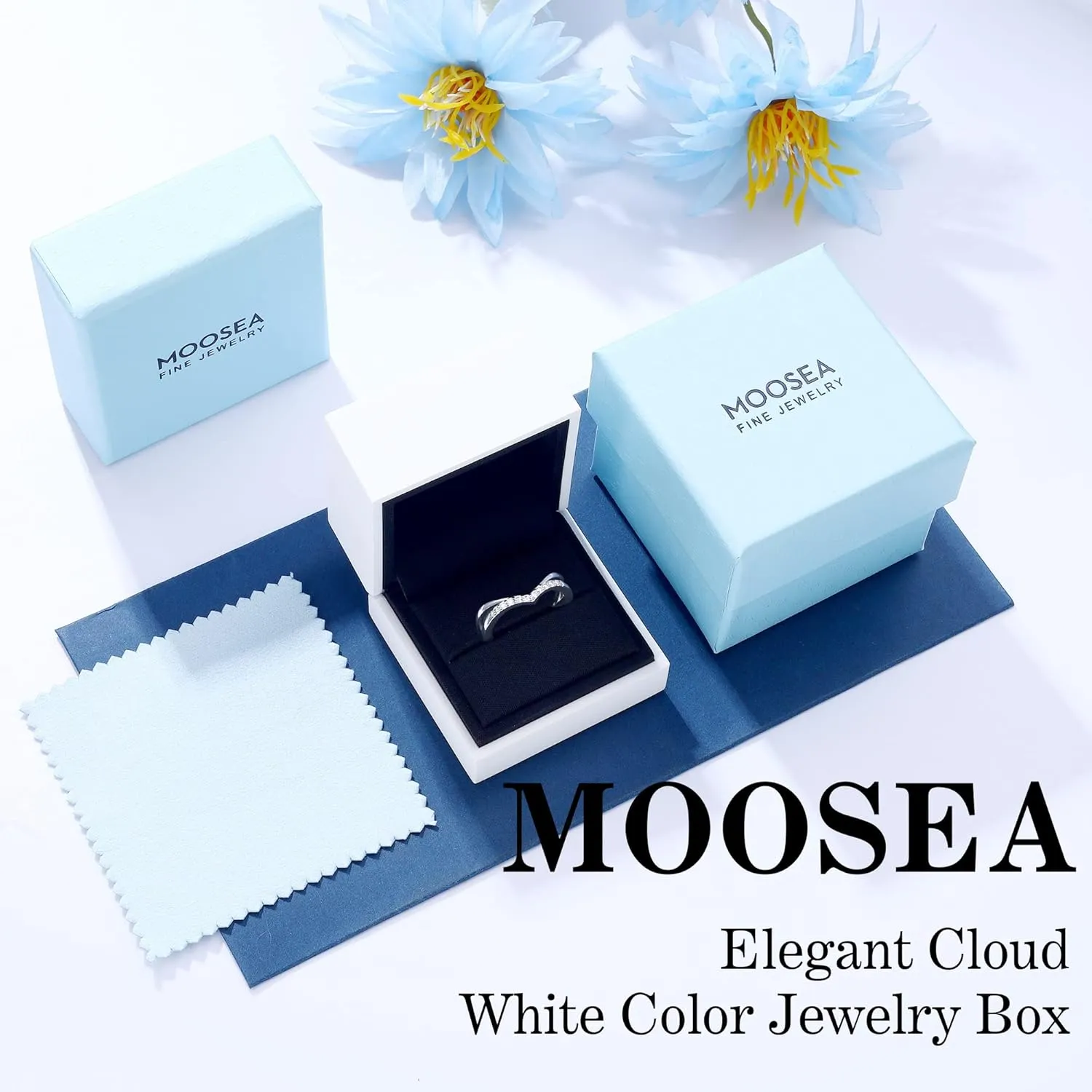MOOSEA Moissanite Stackable Rings for Women, 14K White Gold Vermeil Double Wishbone Wedding Band D Color VVS1 Clarity Lab Created Moissanite Double Curved Moissanite Wedding Band for Women