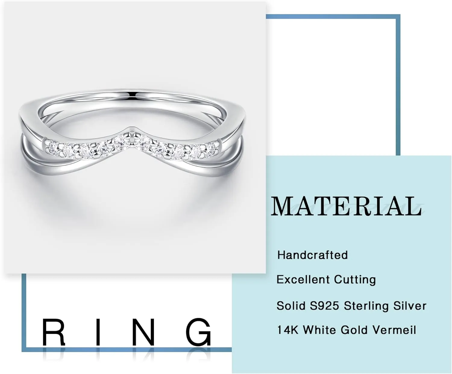 MOOSEA Moissanite Stackable Rings for Women, 14K White Gold Vermeil Double Wishbone Wedding Band D Color VVS1 Clarity Lab Created Moissanite Double Curved Moissanite Wedding Band for Women