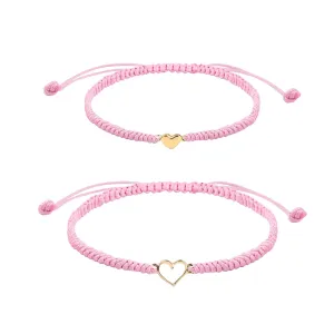 Mother Daughter Bracelets, Mother Daughter Matching Adjustable Heart Bracelets Set of 2 Pink String