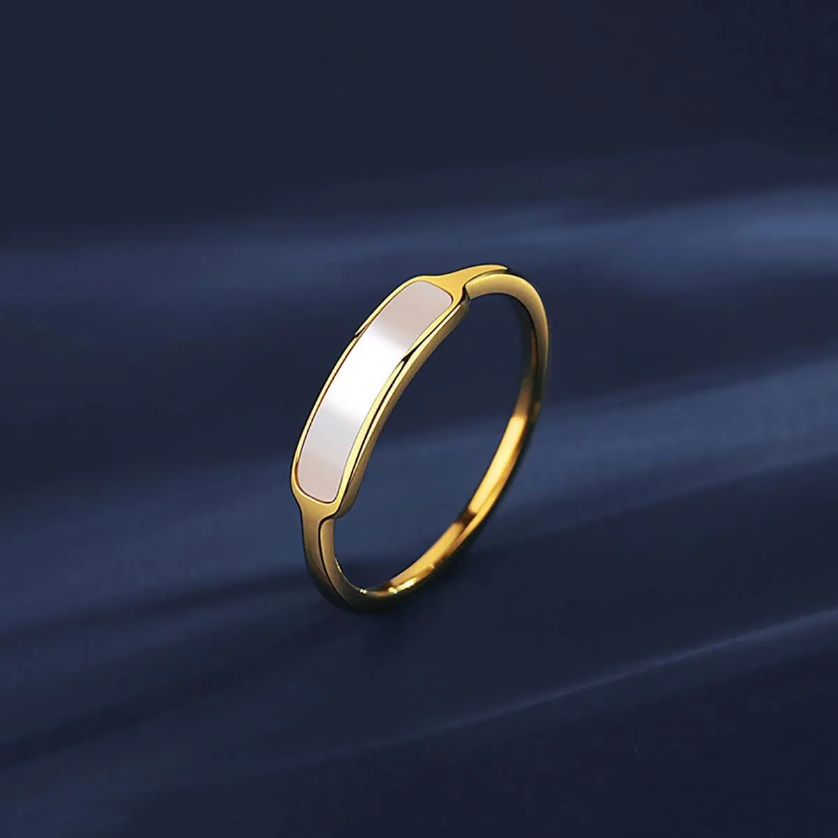 Mother of Pearl Ring - Gold Plated Dainty Minimalist Shell Pearl Ring for Women