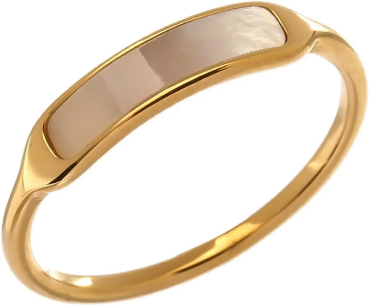 Mother of Pearl Ring - Gold Plated Dainty Minimalist Shell Pearl Ring for Women
